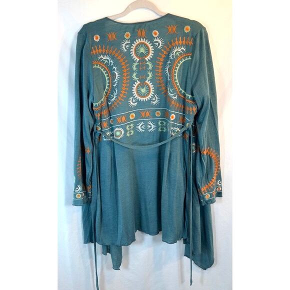 Boho Embroidered Open Front Duster Cardigan – Tribal Festival Vibes - Picture 4 of 8